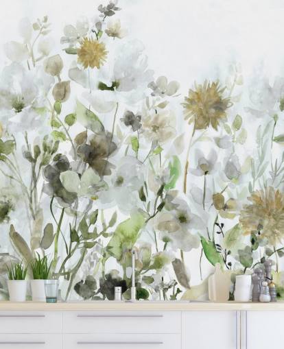 salvie grøn og grå blomster tapet salvie grøn og grå blomster tapet