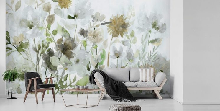 salvie grønne og grå blomster tapet
