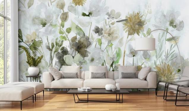 salvie grøn og grå blomster tapet