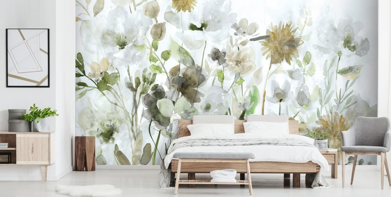 sage green and gray flowers wallpaper