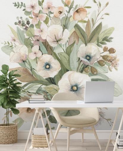 stoffig roze en saliegroen pastel bloemenbehang stoffig roze en saliegroen pastel bloemenbehang