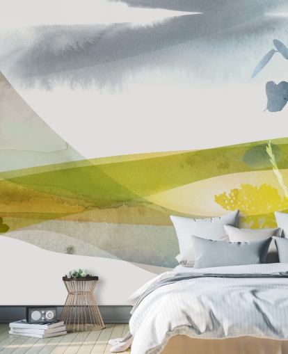 papier peint paysage aquarelle jaune et gris papier peint paysage aquarelle jaune et gris