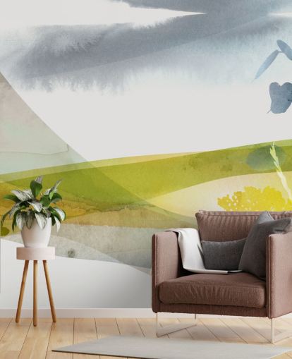 carta da parati paesaggio acquerello giallo e grigio carta da parati paesaggio acquerello giallo e grigio