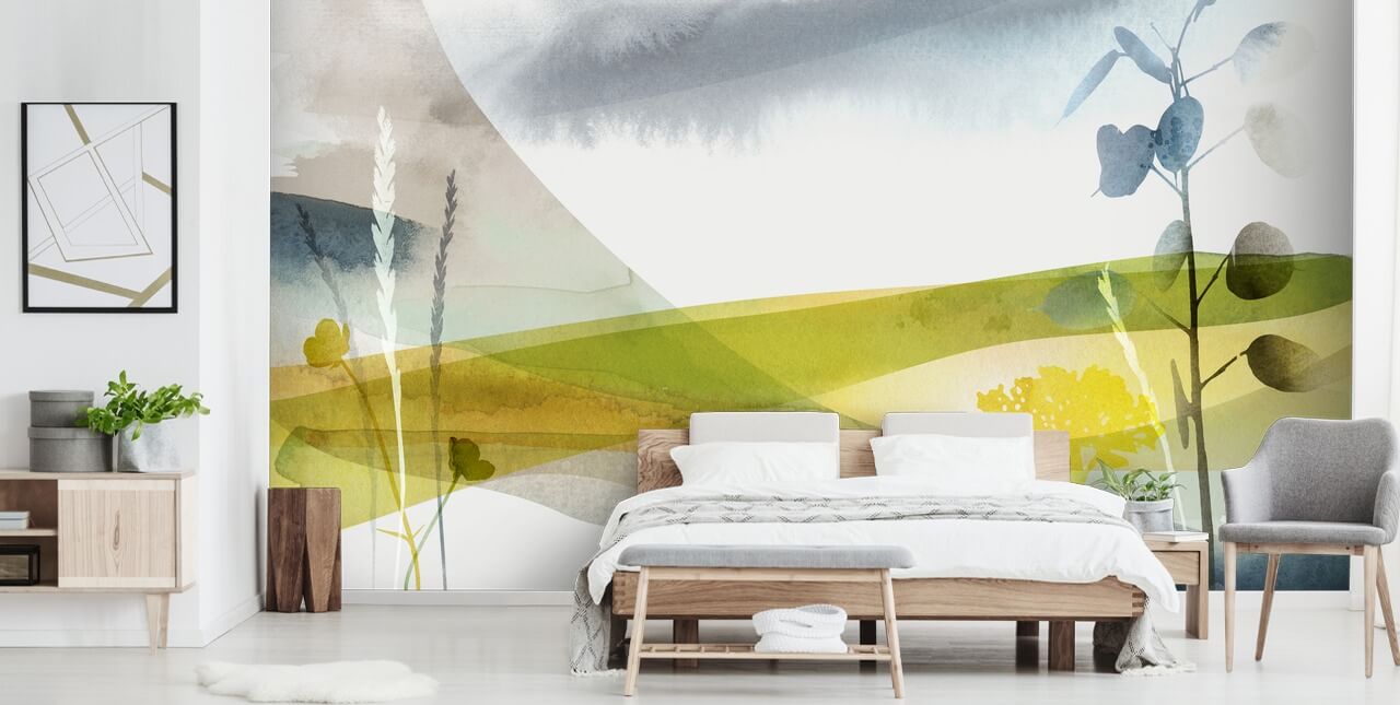 papel de parede de paisagem aquarela amarela e cinza
