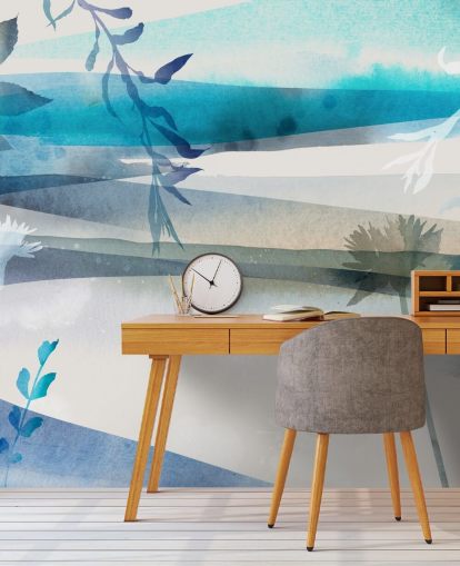 papier peint paysage aquarelle bleu, blanc et gris papier peint paysage aquarelle bleu, blanc et gris