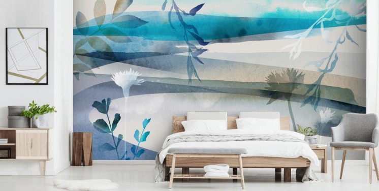blue, white and grey watercolour landscape wallpaper