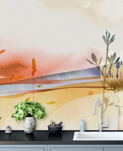 papel de parede abstrato de praia em tons de laranja, amarelo e azul papel de parede abstrato de praia em tons de laranja, amarelo e azul