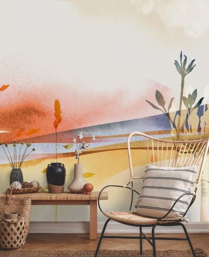 papel de parede abstrato de praia em tons de laranja, amarelo e azul papel de parede abstrato de praia em tons de laranja, amarelo e azul