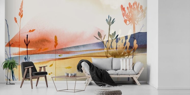 orange, yellow and blue toned abstract beach wallpaper