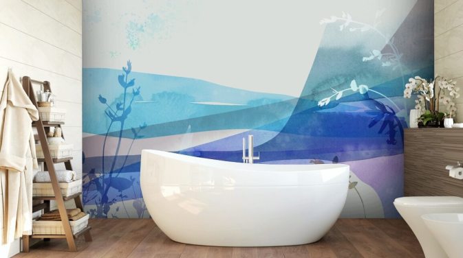 blauw abstract landschap behang
