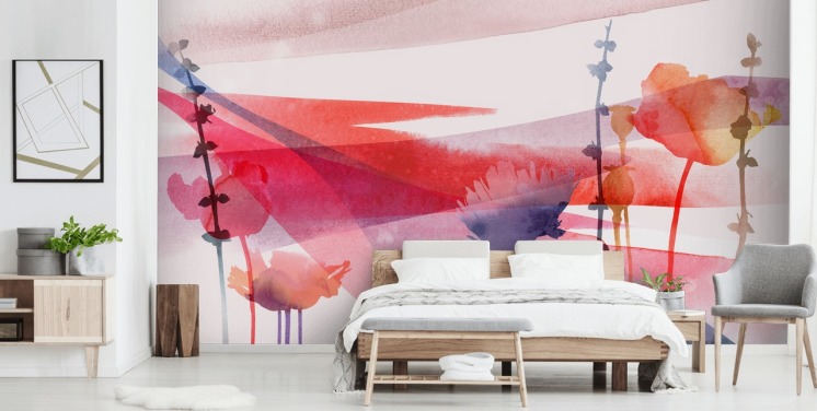 papier peint aquarelle florale rouge et violet