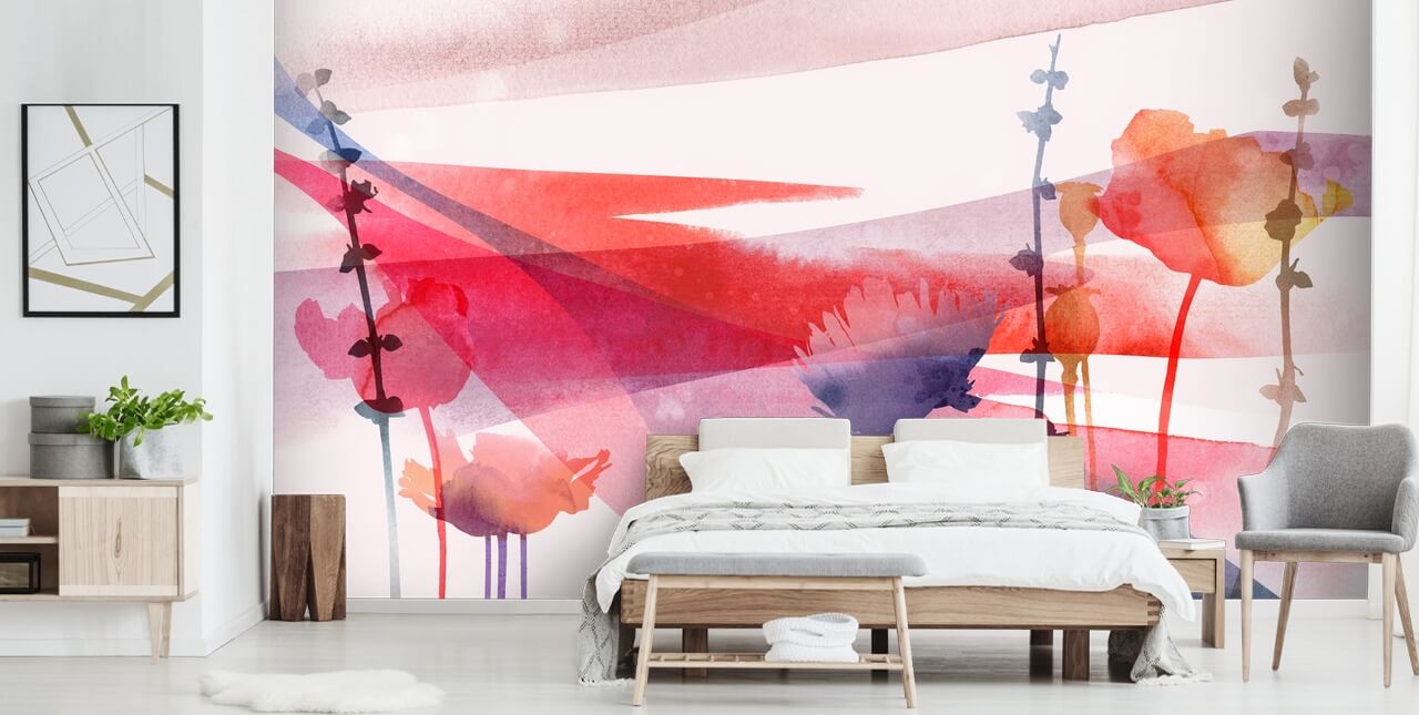 rote und lila florale Aquarelltapete