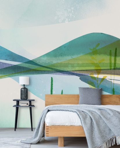 carta da parati astratta lago blu, verde e giallo carta da parati astratta lago blu, verde e giallo