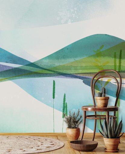 blå, grønn og gul abstrakt innsjø tapet blå, grønn og gul abstrakt innsjø tapet