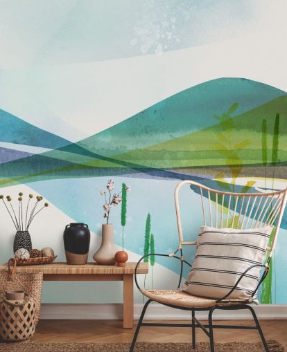 papel de parede abstrato azul, verde e amarelo lago papel de parede abstrato azul, verde e amarelo lago