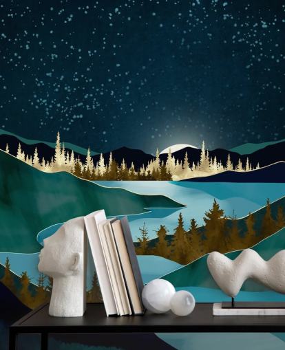 Cielo azul marino sobre montañas verdes con un río azul claro Cielo azul marino sobre montañas verdes con un río azul claro