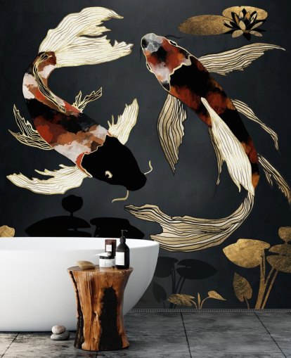 black custom koi wallpaper called Metallic Koi IV by SpaceFrog Designs for bathrooms black custom koi wallpaper called Metallic Koi IV by SpaceFrog Designs for bathrooms