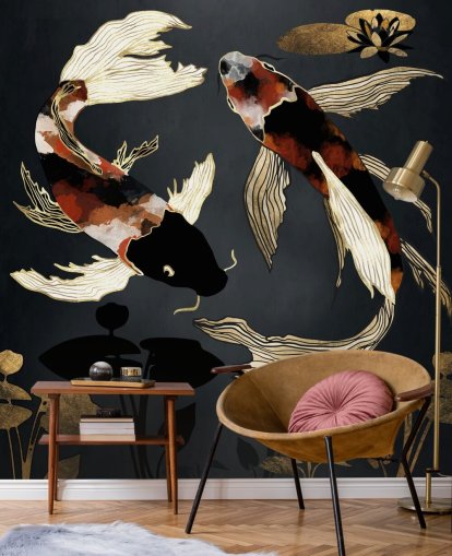 papel pintado koi personalizado negro llamado Metallic Koi IV de SpaceFrog Designs para baños papel pintado koi personalizado negro llamado Metallic Koi IV de SpaceFrog Designs para baños