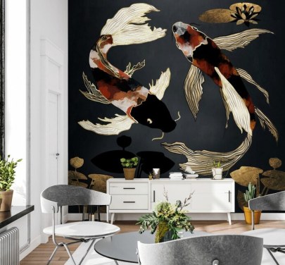 sort brugerdefineret koi tapet kaldet Metallic Koi IV af SpaceFrog Designs til badeværelser