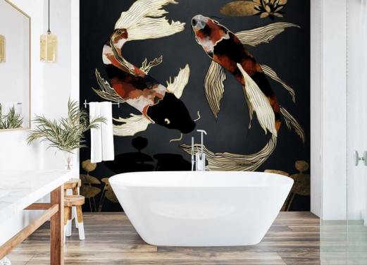 svart tilpasset koi tapet kalt Metallic Koi IV av SpaceFrog Designs for bad