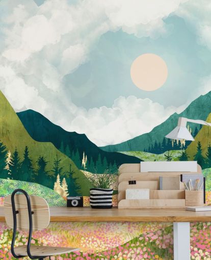 Colorful Spring Meadow and Green Mountains Colorful Spring Meadow and Green Mountains