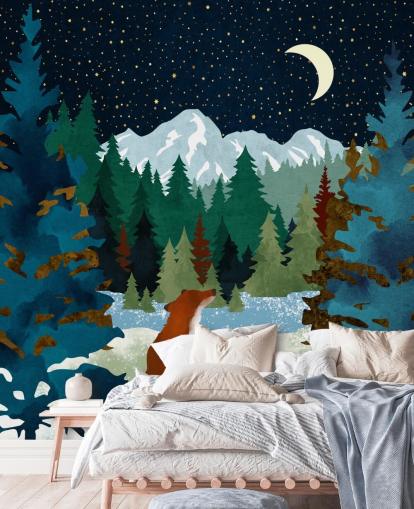 Forest Fox seduto guardando il cielo notturno Forest Fox seduto guardando il cielo notturno