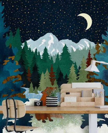 Forest Fox seduto guardando il cielo notturno Forest Fox seduto guardando il cielo notturno