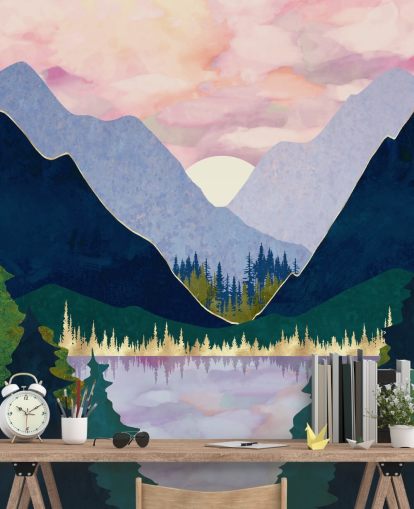 Purple And Blue Mountains Near a Lake at Sunset Purple And Blue Mountains Near a Lake at Sunset