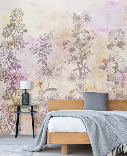 Drawn floral strips coloured with pastel pink watercolour tones Drawn floral strips coloured with pastel pink watercolour tones