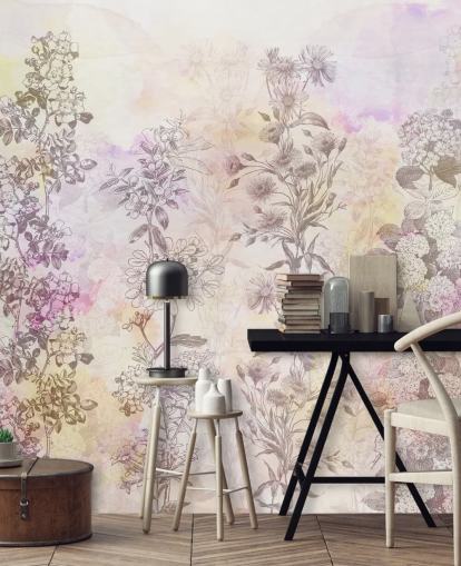 Drawn floral strips coloured with pastel pink watercolour tones Drawn floral strips coloured with pastel pink watercolour tones