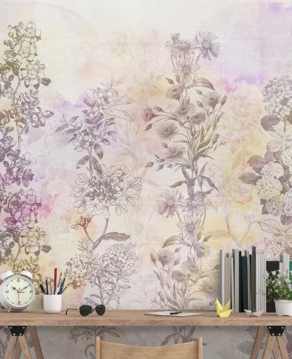 Gezeichnete florale Streifen gefärbt mit pastellrosa Aquarelltönen Gezeichnete florale Streifen gefärbt mit pastellrosa Aquarelltönen