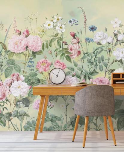 Flores rosa e brancas pastel em um fundo creme Flores rosa e brancas pastel em um fundo creme