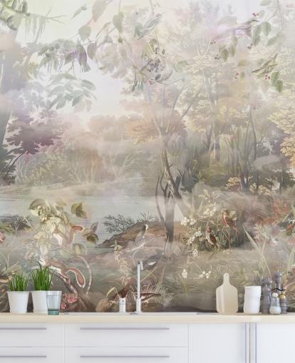 Floresta de aquarela verde e marrom suave com animais da floresta Floresta de aquarela verde e marrom suave com animais da floresta