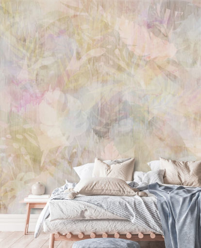 Motif aquarelle beige et violet avec des arbres délavés violets et verts Motif aquarelle beige et violet avec des arbres délavés violets et verts