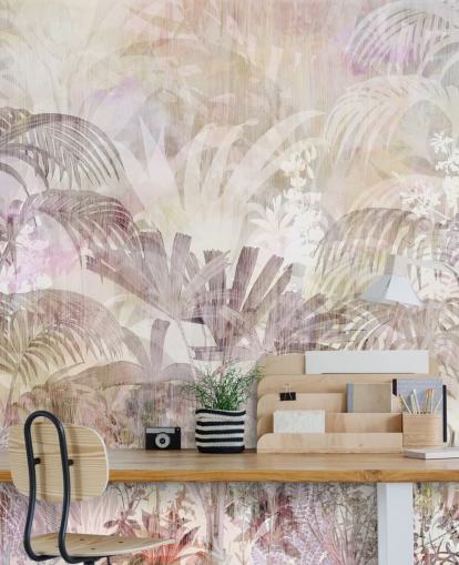 Beige background with faded tree silhouettes and darker purple trees in the foreground Beige background with faded tree silhouettes and darker purple trees in the foreground