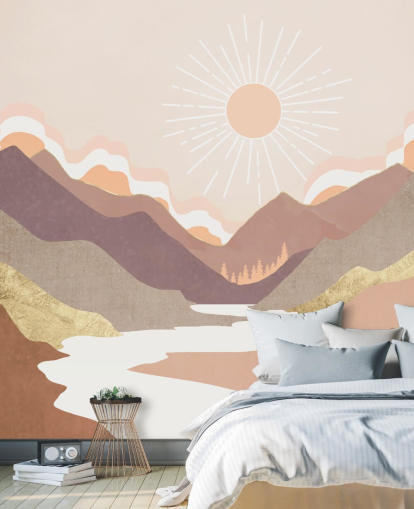 Beige, pastelli vaaleanpunainen ja punastua violetti vuoret valkoinen joki Beige, pastelli vaaleanpunainen ja punastua violetti vuoret valkoinen joki