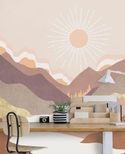 Beige, pastelli vaaleanpunainen ja punastua violetti vuoret valkoinen joki Beige, pastelli vaaleanpunainen ja punastua violetti vuoret valkoinen joki