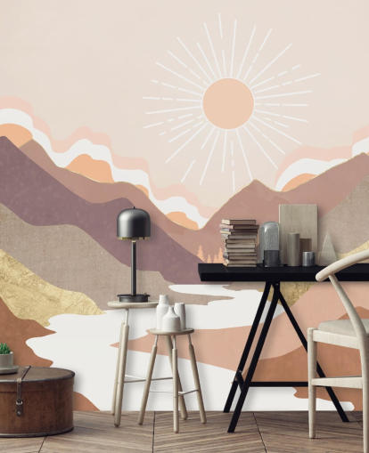 Beige, pastel pink and blush purple mountains with a white river Beige, pastel pink and blush purple mountains with a white river