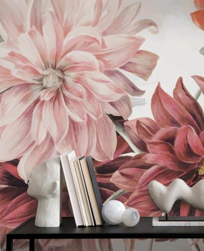 Large red and pink flowers on a white and grey background Large red and pink flowers on a white and grey background