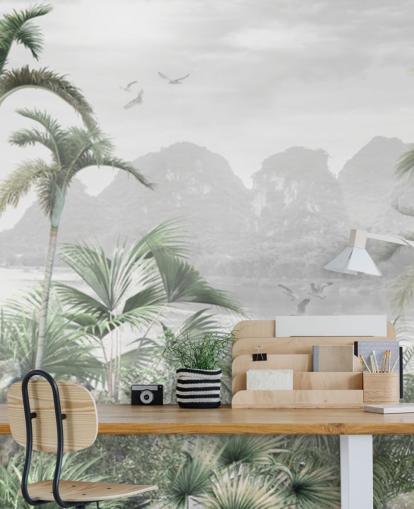 mural de papel de parede verde da selva chamado Jungle Paradise at Wallsauce para quartos, salas de estar e corredores mural de papel de parede verde da selva chamado Jungle Paradise at Wallsauce para quartos, salas de estar e corredores