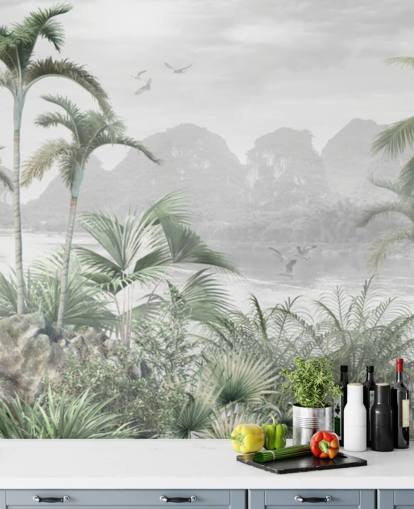 grüne Dschungel-Tapete namens Jungle Paradise in Wallsauce für Schlafzimmer, Wohnzimmer und Flure grüne Dschungel-Tapete namens Jungle Paradise in Wallsauce für Schlafzimmer, Wohnzimmer und Flure