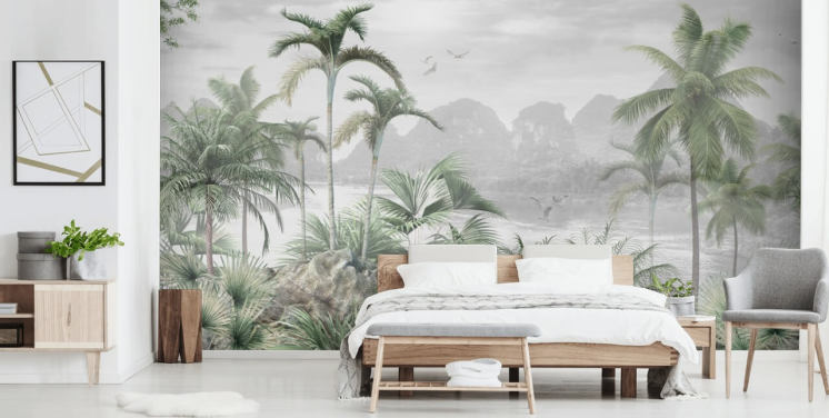 green jungle wallpaper mural called Jungle Paradise at Wallsauce for bedrooms, living rooms and hallways