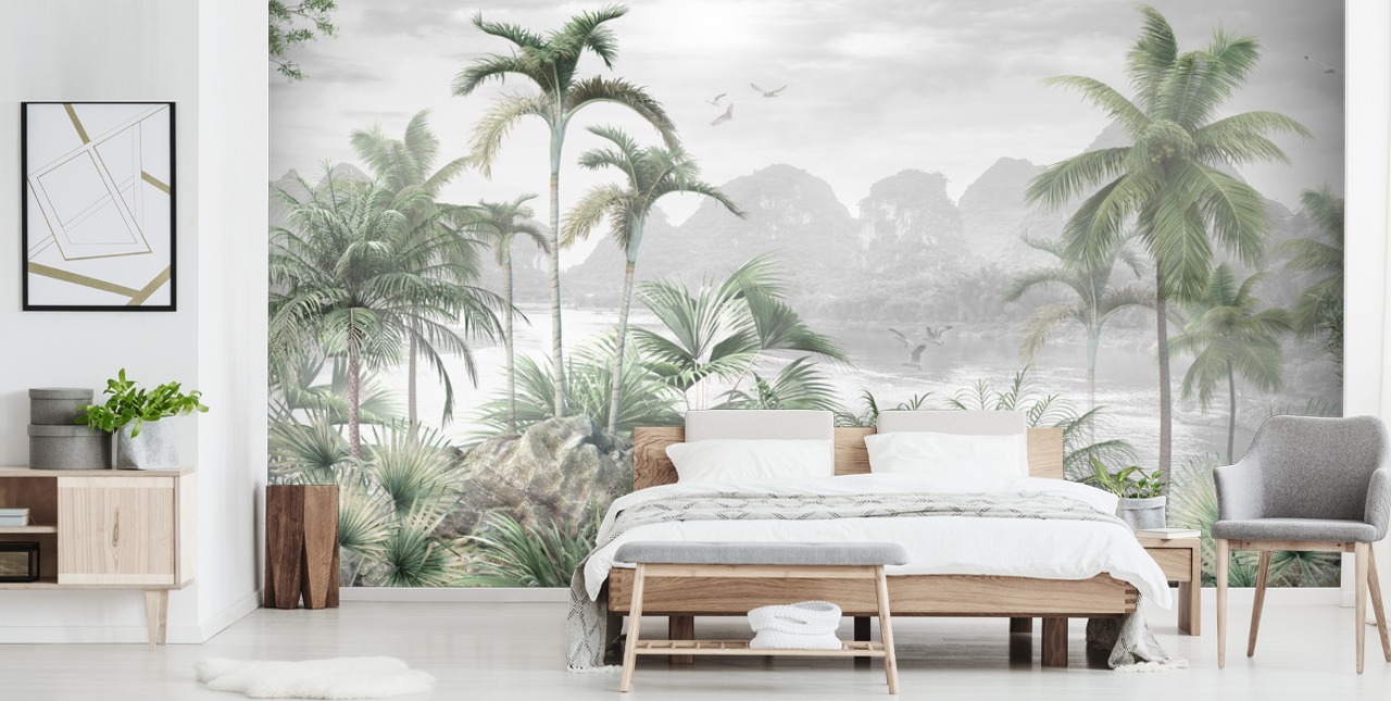 grüne Dschungel-Tapete namens Jungle Paradise in Wallsauce für Schlafzimmer, Wohnzimmer und Flure