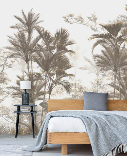 Dark brown rainforest jungle palm trees with a bright white sky wallpaper Dark brown rainforest jungle palm trees with a bright white sky wallpaper