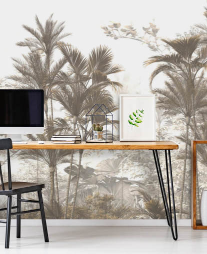 Tummanruskea sademetsä viidakon palmuja kirkkaan valkoinen taivas taustakuva Tummanruskea sademetsä viidakon palmuja kirkkaan valkoinen taivas taustakuva