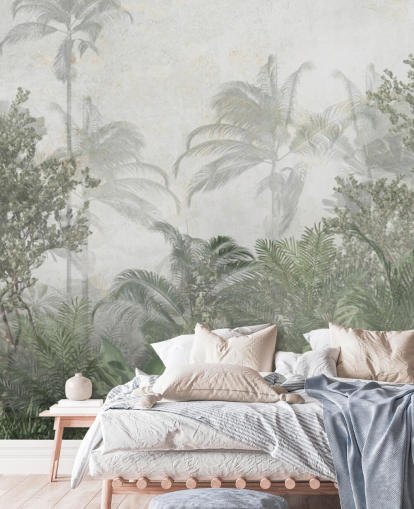 Tall tropical green jungle trees in a jungle with a soft haze wallpaper Tall tropical green jungle trees in a jungle with a soft haze wallpaper