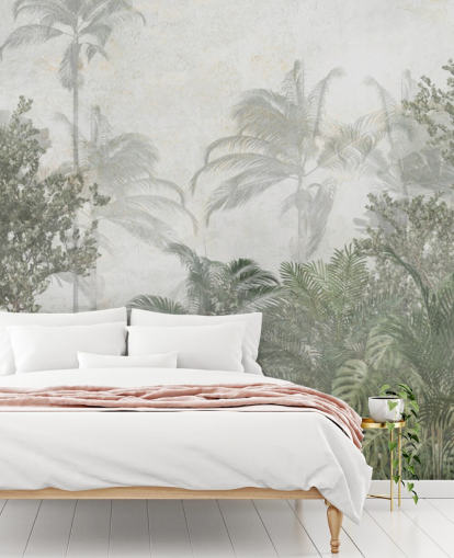 Grands arbres de la jungle verte tropicale dans une jungle avec un papier peint à la brume douce Grands arbres de la jungle verte tropicale dans une jungle avec un papier peint à la brume douce