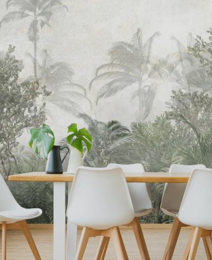 Tall tropical green jungle trees in a jungle with a soft haze wallpaper Tall tropical green jungle trees in a jungle with a soft haze wallpaper