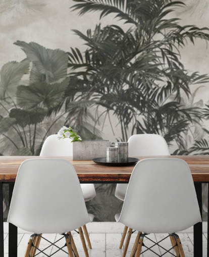 Papel pintado de árboles selváticos verde oscuro y negro Papel pintado de árboles selváticos verde oscuro y negro