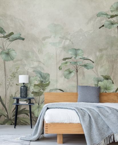 Vintage beige achtergrond met gedempt groen behang met tropische hoge bomen Vintage beige achtergrond met gedempt groen behang met tropische hoge bomen